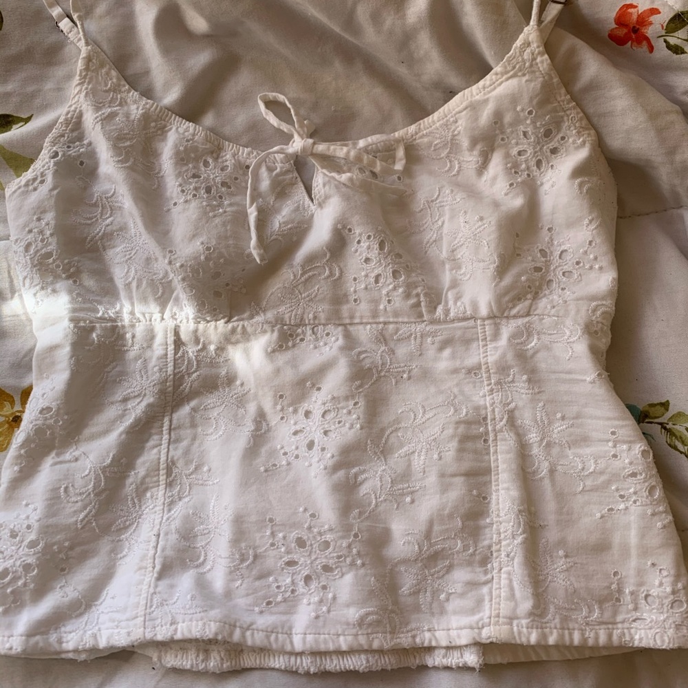 White lace self tie cami top